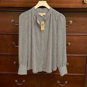 NWT . XSP. Ann Taylor LOFT. Button Up Top Blue and White Stripe